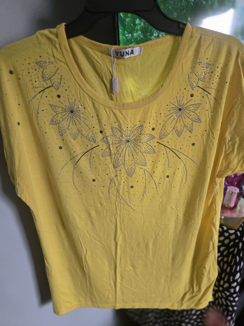Yuna Yellow Floral Embellished Scoop Neck Top